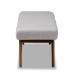Baxton Studio Rika Mid-Century Modern Greyish Beige Fabric Upholstered Walnut Brown Finished Boomerang Bench - BSOBBT5367-Greyish Beige/Walnut-Bench