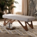 Baxton Studio Rika Mid-Century Modern Greyish Beige Fabric Upholstered Walnut Brown Finished Boomerang Bench - BSOBBT5367-Greyish Beige/Walnut-Bench
