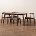 Baxton Studio Amato Mid-Century Modern Light Gray Fabric Upholstered Walnut Finished Wood 5-Piece Dining Set - BSOAeron-Light Grey/Walnut-5PC Dining Set