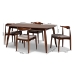 Baxton Studio Amato Mid-Century Modern Light Gray Fabric Upholstered Walnut Finished Wood 5-Piece Dining Set - BSOAeron-Light Grey/Walnut-5PC Dining Set