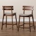 Baxton Studio Larine Modern and Contemporary Light Grey Fabric Upholstered Walnut Finished 2-Piece Wood Counter Stool Set - BSOBoba-Light Grey/Walnut-Counter Stool