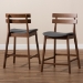 Baxton Studio Larine Modern and Contemporary Dark Grey Fabric Upholstered Walnut Finished 2-Piece Wood Counter Stool Set - BSOBoba-Dark Grey/Walnut-Counter Stool