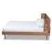 Baxton Studio Rina Mid-Century Modern Ash Wanut Finished Wood and Synthetic Rattan Full Size Platform Bed with Wrap-Around Headboard - BSOMG97151-Ash Walnut Rattan-Full