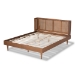 Baxton Studio Rina Mid-Century Modern Ash Wanut Finished Wood and Synthetic Rattan Full Size Platform Bed with Wrap-Around Headboard - BSOMG97151-Ash Walnut Rattan-Full
