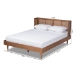 Baxton Studio Rina Mid-Century Modern Ash Wanut Finished Wood and Synthetic Rattan Full Size Platform Bed with Wrap-Around Headboard - BSOMG97151-Ash Walnut Rattan-Full
