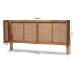 Baxton Studio Rina Mid-Century Modern Ash Wanut Finished Wood and Synthetic Rattan Full Size Wrap-Around Headboard - BSOMG97151-Ash Walnut Rattan-Full-Headboard