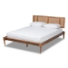 Baxton Studio Romy Vintage French Inspired Ash Wanut Finished Wood and Synthetic Rattan Full Size Platform Bed