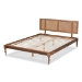 Baxton Studio Romy Vintage French Inspired Ash Wanut Finished Wood and Synthetic Rattan Full Size Platform Bed - BSOMG0005-Ash Walnut Rattan-Full