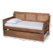 Baxton Studio Toveli Vintage French Inspired Ash Wanut Finished Wood and Synthetic Rattan Daybed with Trundle - BSOMG0015-Ash Walnut Rattan-Daybed-T/T