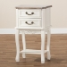Baxton Studio Amalie Antique French Country Cottage Two-Tone White and Oak Finished 2-Drawer Wood End Table - BSOJY17B088-White-ET