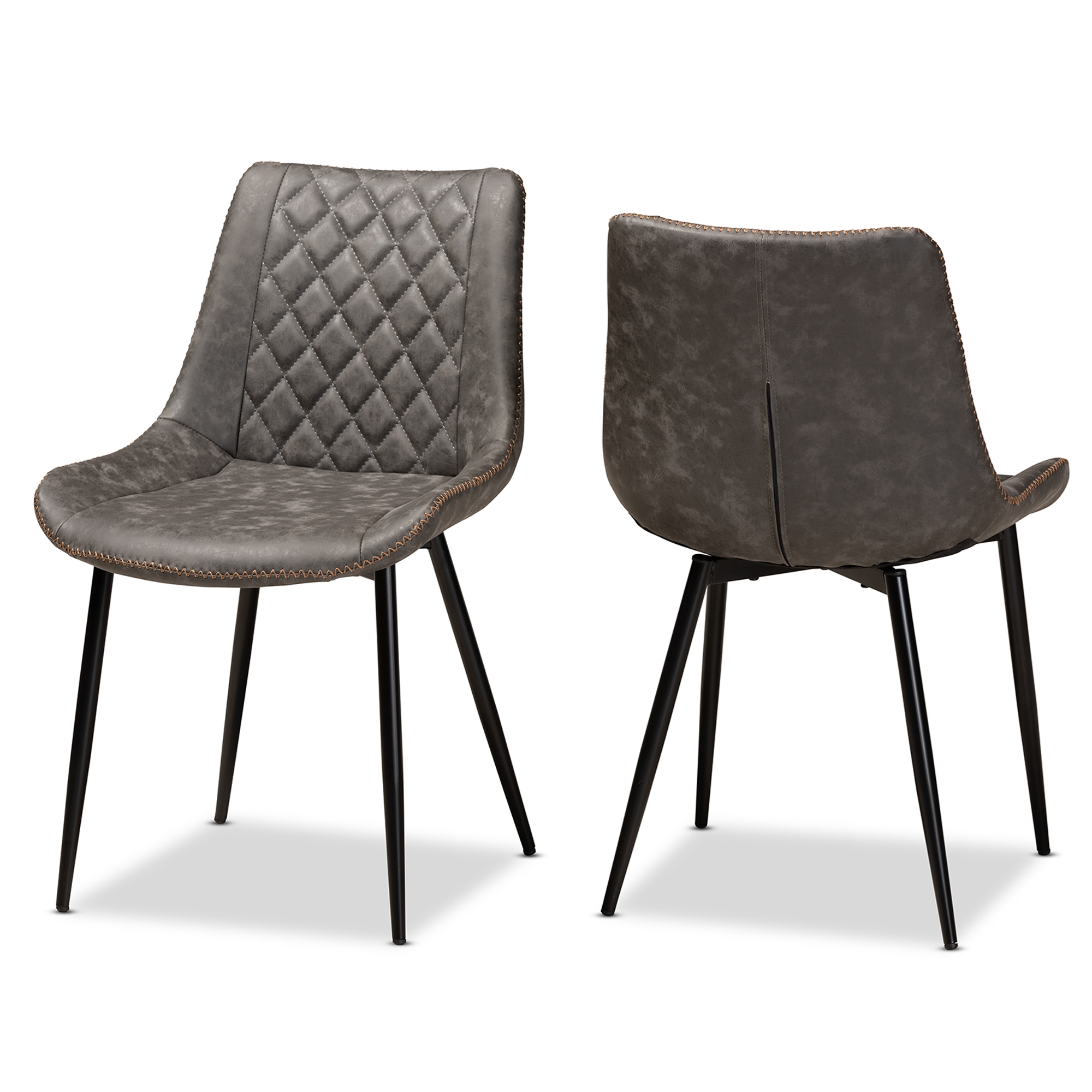 Baxton Studio Loire Modern and Contemporary Grey and Brown Faux Leather Upholstered Black Finished 2-Piece Dining Chair Set