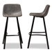 Baxton Studio Tani Rustic Industrial Grey and Brown Faux Leather Upholstered Black Finished 2-Piece Metal Bar Stool Set - BSOT-18209-Greyish Brown/Black-BS