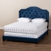 Baxton Studio Samantha Modern and Contemporary Navy Blue Velvet Fabric Upholstered Queen Size Button Tufted Bed - BSOSamantha-Navy Blue-Queen