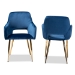 Baxton Studio Germaine Glam and Luxe Navy Blue Velvet Fabric Upholstered Gold Finished 2-Piece Metal Dining Chair Set - BSODC144-Navy Blue Velvet/Gold-DC