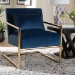 Baxton Studio Mira Glam and Luxe Navy Blue Velvet Fabric Upholstered Gold Finished Metal Lounge Chair - BSOTSF-60458-Navy Velvet/Gold-CC