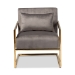 Baxton Studio Mira Glam and Luxe Grey Velvet Fabric Upholstered Gold Finished Metal Lounge Chair - BSOTSF-60458-Grey Velvet/Gold-CC
