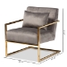 Baxton Studio Mira Glam and Luxe Grey Velvet Fabric Upholstered Gold Finished Metal Lounge Chair - BSOTSF-60458-Grey Velvet/Gold-CC