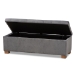 Baxton Studio Roanoke Modern and Contemporary Grey Velvet Fabric Upholstered Grid-Tufted Storage Ottoman Bench - BSOBBT3101-Grey Velvet/Walnut-Otto