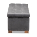 Baxton Studio Roanoke Modern and Contemporary Grey Velvet Fabric Upholstered Grid-Tufted Storage Ottoman Bench - BSOBBT3101-Grey Velvet/Walnut-Otto