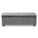Baxton Studio Roanoke Modern and Contemporary Grey Velvet Fabric Upholstered Grid-Tufted Storage Ottoman Bench - BSOBBT3101-Grey Velvet/Walnut-Otto