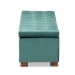 Baxton Studio Roanoke Modern and Contemporary Teal Blue Velvet Fabric Upholstered Grid-Tufted Storage Ottoman Bench - BSOBBT3101-Teal Velvet/Walnut-Otto