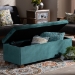 Baxton Studio Roanoke Modern and Contemporary Teal Blue Velvet Fabric Upholstered Grid-Tufted Storage Ottoman Bench - BSOBBT3101-Teal Velvet/Walnut-Otto