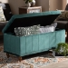 Baxton Studio Kaylee Modern and Contemporary Teal Blue Velvet Fabric Upholstered Button-Tufted Storage Ottoman Bench - BSOBBT3137-Teal Velvet/Walnut-Otto