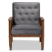 Baxton Studio Sorrento Mid-century Modern Grey Velvet Fabric Upholstered Walnut Finished Wooden Lounge Chair - BSOBBT8013-Grey Velvet/Walnut-CC