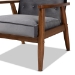 Baxton Studio Sorrento Mid-century Modern Grey Velvet Fabric Upholstered Walnut Finished Wooden Lounge Chair - BSOBBT8013-Grey Velvet/Walnut-CC