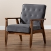 Baxton Studio Sorrento Mid-century Modern Grey Velvet Fabric Upholstered Walnut Finished Wooden Lounge Chair - BSOBBT8013-Grey Velvet/Walnut-CC