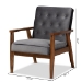 Baxton Studio Sorrento Mid-century Modern Grey Velvet Fabric Upholstered Walnut Finished Wooden Lounge Chair - BSOBBT8013-Grey Velvet/Walnut-CC