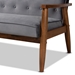 Baxton Studio Sorrento Mid-century Modern Grey Velvet Fabric Upholstered Walnut Finished 3-Piece Wooden Living Room Set - BSOBBT8013-Grey Velvet/Walnut-3PC Set