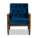 Baxton Studio Sorrento Mid-century Modern Navy Blue Velvet Fabric Upholstered Walnut Finished Wooden Lounge Chair - BSOBBT8013-Navy Velvet/Walnut-CC