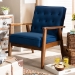 Baxton Studio Sorrento Mid-century Modern Navy Blue Velvet Fabric Upholstered Walnut Finished Wooden Lounge Chair - BSOBBT8013-Navy Velvet/Walnut-CC