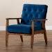 Baxton Studio Sorrento Mid-century Modern Navy Blue Velvet Fabric Upholstered Walnut Finished Wooden Lounge Chair - BSOBBT8013-Navy Velvet/Walnut-CC