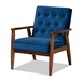 Baxton Studio Sorrento Mid-century Modern Navy Blue Velvet Fabric Upholstered Walnut Finished 3-Piece Wooden Living Room Set - BSOBBT8013-Navy Velvet/Walnut-3PC Set