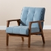 Baxton Studio Asta Mid-Century Modern Light Blue Velvet Fabric Upholstered Walnut Finished Wood Armchair - BSOTOGO-Light Blue Velvet/Walnut-CC