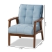 Baxton Studio Asta Mid-Century Modern Light Blue Velvet Fabric Upholstered Walnut Finished Wood Armchair - BSOTOGO-Light Blue Velvet/Walnut-CC