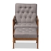 Baxton Studio Naeva Mid-Century Modern Grey Fabric Upholstered Walnut Finished Wood 2-Piece Armchair and Footstool Set - BSOBBT8040-Grey/Walnut-2PC Set