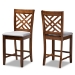 Baxton Studio Caron Modern and Contemporary Grey Fabric Upholstered Walnut Brown Finished 2-Piece Wood Counter Height Pub Chair Set