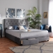 Baxton Studio Caronia Modern and Contemporary Grey Velvet Fabric Upholstered 2-Drawer Queen Size Platform Storage Bed - BSOCaronia-Grey-Queen