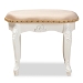 Baxton Studio Gabrielle Traditional French Country Provincial Sand Velvet Fabric Upholstered White-Finished Wood Vanity Ottoman - BSOHL6B-A012-White-Otto
