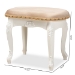 Baxton Studio Gabrielle Traditional French Country Provincial Sand Velvet Fabric Upholstered White-Finished Wood Vanity Ottoman - BSOHL6B-A012-White-Otto