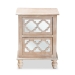 Baxton Studio Celia Transitional Rustic French Country White-Washed Wood and Mirror 2-Drawer Quatrefoil End Table - BSOJY17A039-Natural Brown/Silver-ET