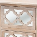 Baxton Studio Celia Transitional Rustic French Country White-Washed Wood and Mirror 2-Drawer Quatrefoil End Table - BSOJY17A039-Natural Brown/Silver-ET