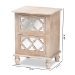 Baxton Studio Celia Transitional Rustic French Country White-Washed Wood and Mirror 2-Drawer Quatrefoil End Table - BSOJY17A039-Natural Brown/Silver-ET