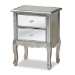 Baxton Studio Leonie Modern Transitional French Brushed Silver Finished Wood and Mirrored Glass 2-Drawer End Table