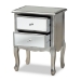 Baxton Studio Leonie Modern Transitional French Brushed Silver Finished Wood and Mirrored Glass 2-Drawer End Table - BSOJY18A035-Silver-ET
