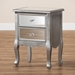 Baxton Studio Leonie Modern Transitional French Brushed Silver Finished Wood and Mirrored Glass 2-Drawer End Table - BSOJY18A035-Silver-ET