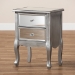 Baxton Studio Leonie Modern Transitional French Brushed Silver Finished Wood and Mirrored Glass 2-Drawer End Table - BSOJY18A035-Silver-ET